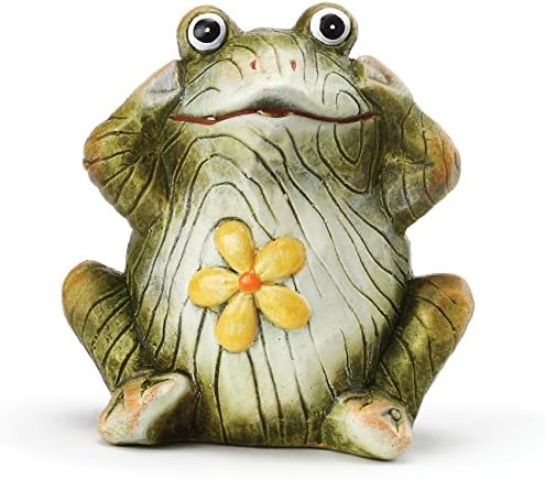 Green Frogs with Yellow Flower Resin Stone Garden Statue Figurine, Set of 3