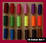 18 Assorted Colour Set 100% Heavy Duty Polyester Sewing Thread - 175m on each reel - Perfect for use on Jeans - Suitable for Cross Stitch, Embroidery, Hand, Embroidery, Machine, General Sewing, Heavy Duty, Industrial and Quilting - Hand stitching or use with sewing machine. RRP: £34.99 - Colour Set 1