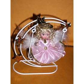 MAGICAL FAIRY PORCELAIN BISQUE DECOR ACCENT SANDY STARCHILD DOLL With HALF MOON STAR SWING / Makes a Unique Bookshelf, Desk, Mantle, Workstation or Metaphysical Fantasy Magical Room Decor Piece
