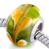 Pugster Handmade Green Yellow Love Heart Murano Glass Charm Bead Fits Pandora Chamilia Biagi Charm Bracelet