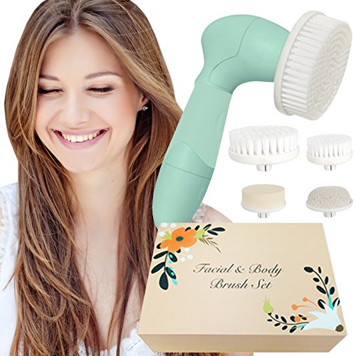 Skin Cleansing System Facial Brush & Body Care Kit - Vintage Teal Facial Brush