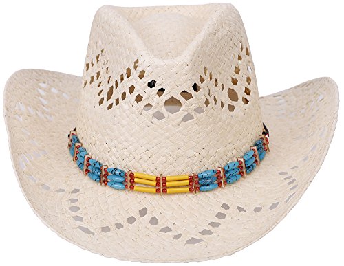 Simplicity Men's & Women's Western Style Cowboy / Cowgirl Straw Hat,Beige