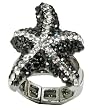 Designer Inspired Nautical Starfish Ring - Black/Hematite & Ice Crystal Ajustable Size & Includes Ring Box