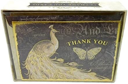 Punch Studio Moonlight Peacock Gold Embellished Thank You Cards Set of 12