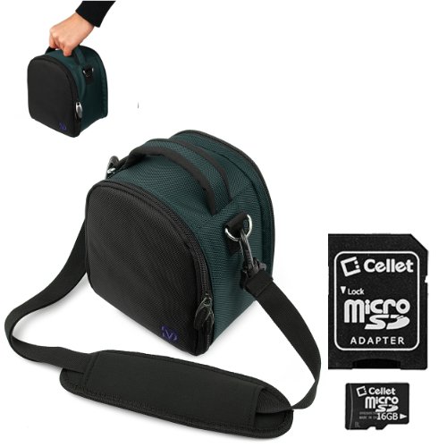 Navy Blue Slim Holster Camera Bag Carrying Case will easily hold your camera, battery charger, memory cards, and accessories For Olympus FE-4050 FE-5040 FE-5050 Stylus-5010 Stylus-7040 Stylus-7050 Stylus-9000 Stylus Tough-3000 Stylus Touch 6020 Stylus Touch-8010 T-10 T-110 TG-310 TG-610 TG-810 VG-110 VG-120 VG-320 VR-320 VR-330 Point and Shoot Digital Camera + Includes eBigValue Determination Hand Strap Key Chain + Includes a 16GB Micro SD Card with SD Adaptor