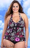 Beach Belle Peace And Love Plus Size Halter Tankini Swimsuit - Women's Swimwear Plus Size Swimsuit