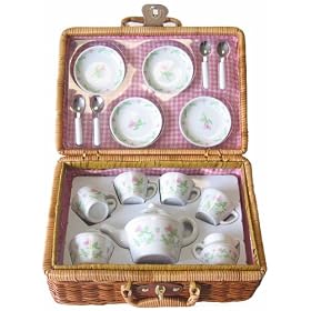 Children's Luxury Full-Service Porcelain Tea Party Set in Wicker Carry Case *Perfect Gift Idea for... by Graco