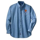 Custom embroidered Super Dad design on denim shirt