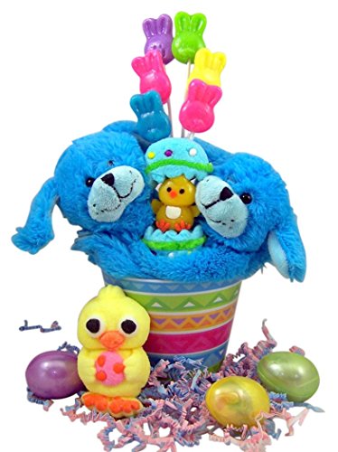 Hugging Plush Stuffed Animal Toy with Candy and Eggs Easter Basket