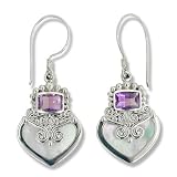 Sterling Silver, Amethyst and Mother-of-Pearl Dangle Earrings by Sajen