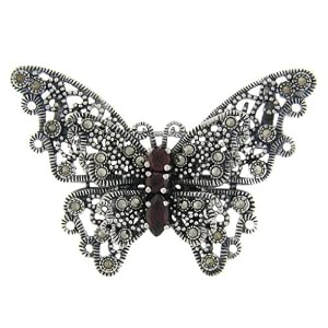Sterling Silver Marcasite Genuine Garnet Butterfly Brooch by