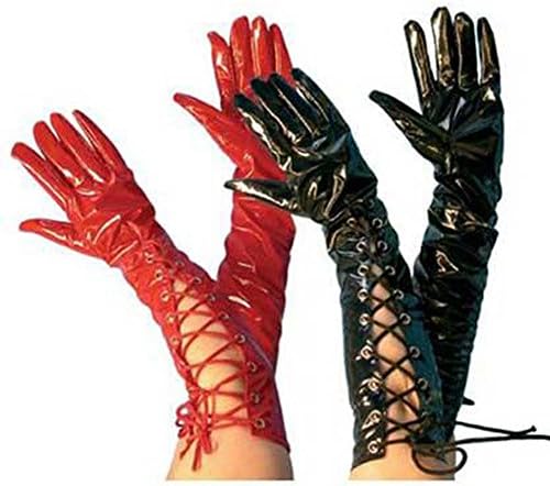 Wet Look Long Laceup Glove
