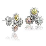 18k Gold White, Yellow, Pink Diamond Flower Earrings (GH, SI, 0.87 carat)