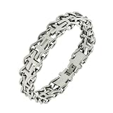 mens crosses jewelry-Men's Stainless Steel Railroad with Cross Insets Bracelet, 8.5