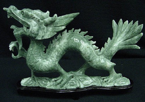 Fierce Dragon Hand Carved Jade Statue Sculpture 