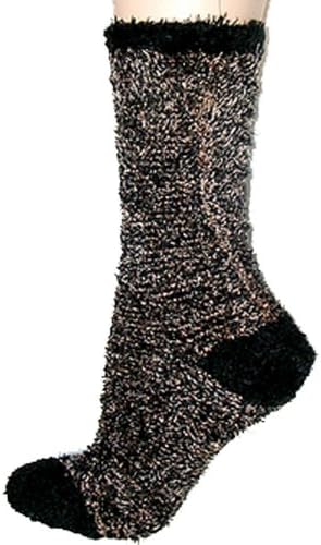 Foot Traffic Soft and Warm Microfiber Fuzzy Socks Black/Brown One Size