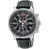 Seiko Men's Alarm Chronograph Leather Strap Watch #SNAB65
