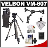Velbon VM-607 64 Video Tripod with Fluid Panhead & Case with DL-11 Folding Dolly + Cleaning Accessory Kit