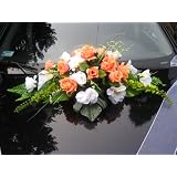 Autoschmuck Rattan Feder Autodeko Hochzeit Dekor Verschiedene Variante Komplett (Rosa, Blumenstrau� - wei�-orange)von "APM"