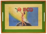 Wood Serving Tray With Decopage Eco Fruit Crate Label 17.5L 13W
