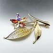 Golden Flower Leaf Color Crystal Brooches