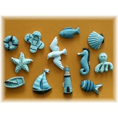 12tlg. Maritimes Deko Set Leuchtturm Seepferdchen Muschel Seestern Rettungsring etc. selbstklebend