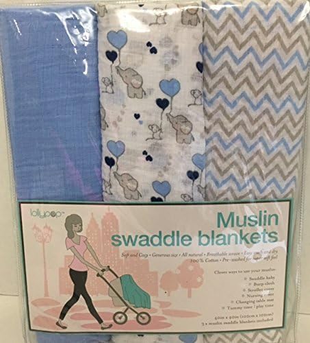 Lollypop Lt. Blue, Elephants &amp; Chevron Muslin Swaddle Blanket Set