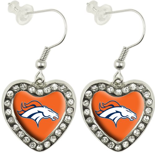 NFL Denver Broncos Crystal Heart Earrings with Team Logo