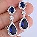 EVER FAITH Silver-Tone Cubic Zirconia Flower Tear Drop Pierced Dangle Earrings Blue Sapphire-color
