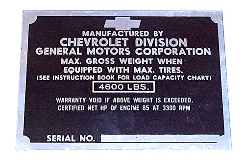 1950 Door Post Plate Chevy Truck 1/2 Ton
