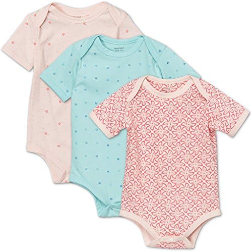 Kiyum Kids Organic Cotton Baby Bodysuit 0-3 Months, Roses &amp; Stars 3 Pack