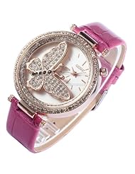 Fashion Unique Luxury Women Butterfly Diamond Crystal PU Leather Analog Quartz Womens Wrist Watch