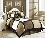 7 Pieces Black, Brown, and White Suede Patchwork Comforter (Removable Cover) Set Bed-in-a-bag Set King