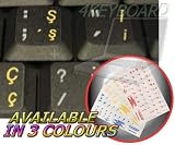 TURKISH KEYBOARD STICKERS WITH YELLOW LETTERING ON TRANSPARENT BACKGROUND