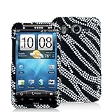 BLACK SILVER ZEBRA Bling Hard Plastic Case Cover For HTC Inspire 4G