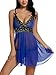 Avidlove Women V Neck Babydoll Strap Lingerie Lace Chemise Teddy Outfits (L, Blue)