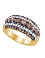 1.59 Carat (ctw) 10K Yellow Gold Round White & Cognac Diamond Ladies Fashion Cocktail Right Hand Band
