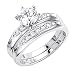 14K White Gold Solitaire CZ Cubic Zirconia High Polish Finish Ladies Wedding Engagement Ring with Round Side Stone and Matching Band 2 Two Piece Sets