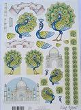 A4 sheet of step by step 3D decoupage designed by Marij (Mary) Rahder - India - peacock, elephants, Taj Mahal