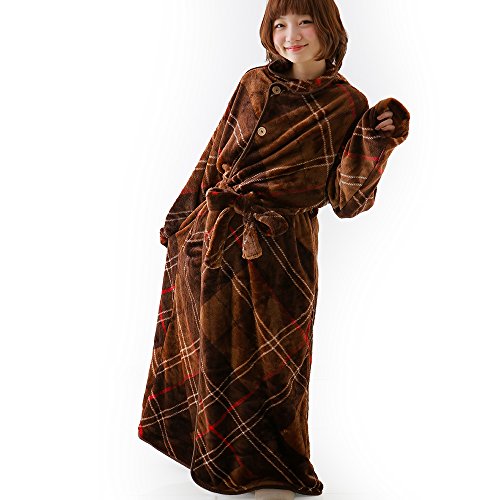 着る毛布 グルーニー Groony 2016ver 3サイズ シルキータッチ 静電気防止 ミドル ブラウンチェック
