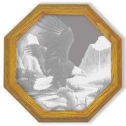 Decorative Framed Mirror Wall Decor With Eagle Etched Mirror - Eagle Decor - Unique Eagle Gift Ideas - Ready To Hang - 13" octagon