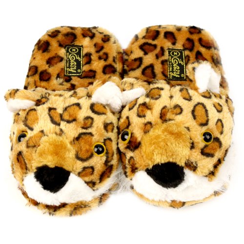Leopard Animal Plush Cushion Indoor Outdoor NonSlip Grip Sole Slippers M 7-8