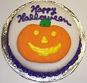 Chocolate Chip Decorated Cake Single Layer 8" Round Topped with Pumpkin Cookie Purple Trim