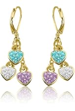 Jewelry for Easter Earrings for Kids- Perfect Basket Stuffers! Triple Crystal Heart Dangle Earrings