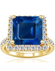 18K Yellow Gold Emerald Cut Blue Sapphire Ring With Sidestones