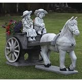 Large Garden Ornaments - Horse & Cart Stone Statue