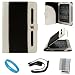 Black with White Portfolio Jacket Leather Case for Sony PRS-950 e-reader + Clear Screen Protector + Black Rapid Car Charger with LED Power Indicator + SumacLife TM Wisdom Courage Wristband