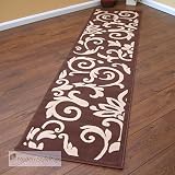 Retro Damask Brown Cream Home Designer Modern Hall Runner Rug