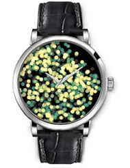SPRAWL Aanalog Fashion Series Silver Ladies Watches of Genuine Black Leather Strap,Unique Wrist Watch for Women Girls Designed with Blue and White Dots