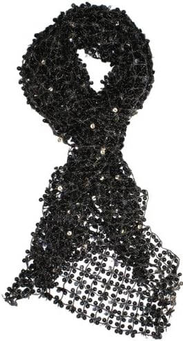 LibbySue-Dazzling Sequined Sparkle Net Shawl Scarf in Narrow Version Black